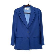Vintage Christian Dior Wool Blazer Women 8 Cobalt Blue Statement Bold Colorful