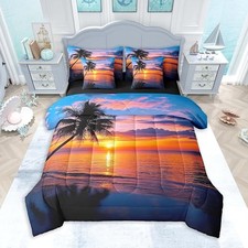 Sunset Beach Comforter Set 7 Pieces Size Ocean Print Coastal Full Orange Pink