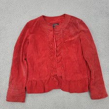 Prosper & Devine Leather Jacket Womens Medium Suede Red Ruffled Open Front