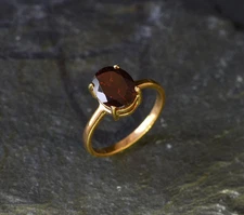 2.00 Ct Oval Cut Natural Garnet & Diamond Wedding Ring 14k Yellow Gold Size Sz 7