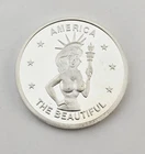 Vintage 1 oz .999 Fine Silver "America the Beautiful" Nude Woman Art Round