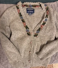 Herman Geist Hand Embroidered Lambswool Women's Cardigan Sweater, *runs small*