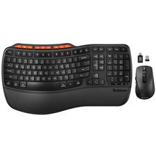 Ergonomic Wireless Keyboard and Mouse Combo, 2.4G Full Size Wave Key Board wi...