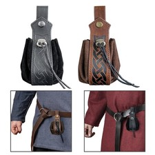 Waist Belt Pouch Drawstring Medieval Multipurpose Durable PU Leather for