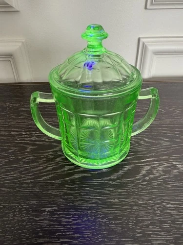 Hazel Atlas 1930's Green Uranium Sugar Bowl Handles