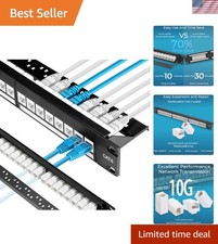 Patch Panel 24 Port Cat6 with White Inline Keystone 10G Support, Pass-Thru Co...