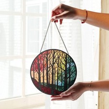 Colorful Forest Stained Glass Suncatcher: Window Hanging Home Decor