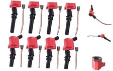 Set of 8 Red Ignition Coil with Female Connector Plug Harness Compatible with