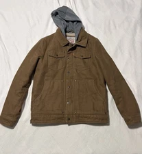 Levi Strauss Canvas Jacket Adult Small Brown Sherpa Lined Trucker Hooded