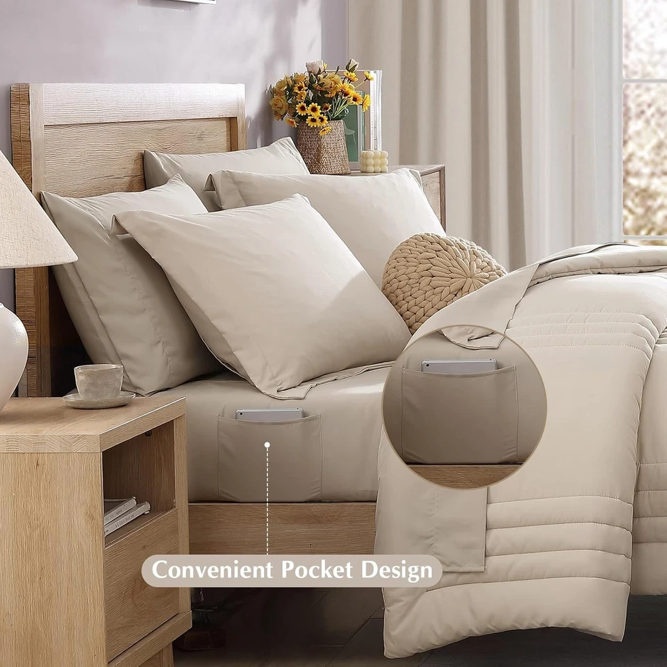 Juego de edredón Queen de 7 piezas en color albaricoque bege, con edredones, ed - Imagem 4 de 4