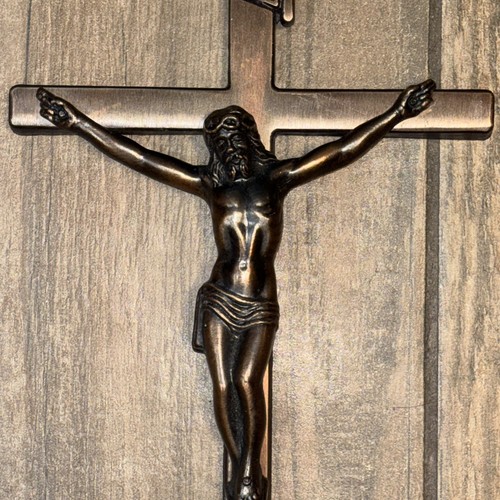 Vintage Lovell Funeral Casket Topper Cross Crucifix Brushed Brass 11.5" - Picture 3 of 8