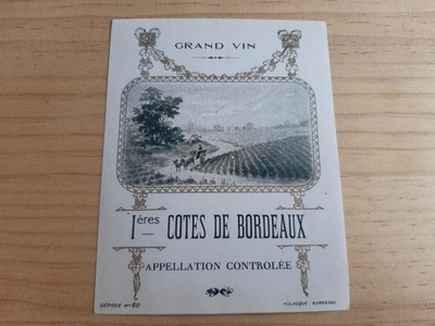 antique wine label 1st coast of Bordeaux Nolasque horse harness