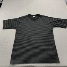 VINTAGE BVD Shirt Mens Medium Gray Black Striped Single Stitch Blank USA 90s