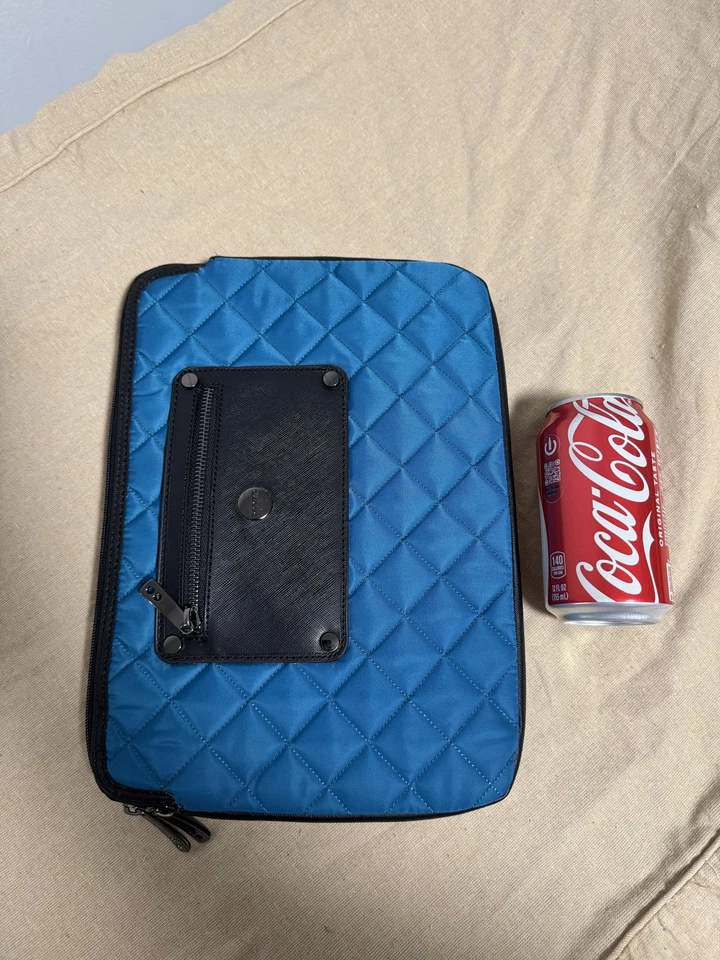 Funda acolchada para portátil Knomo London de cuero azul con cremallera bolsillo tableta acolchada Foto 4 de 4
