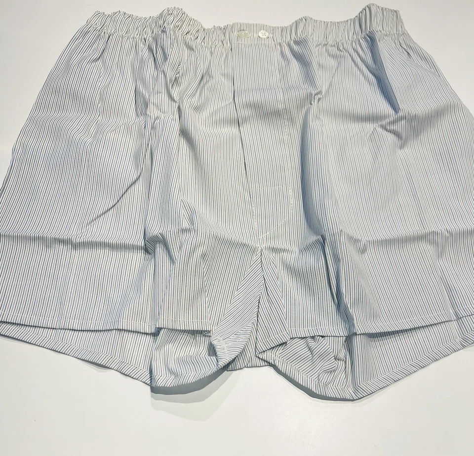 Ermenegildo Zegna 100% 棉蓝色白色条纹男式平角短裤内衣 — 第 3/3 张图片