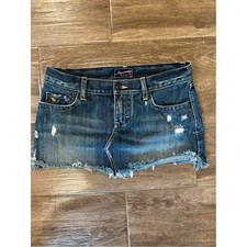 Vintage Abercrombie Fitch Dark Blue Distressed Denim Mini Skirt Sz 0 Low Rise