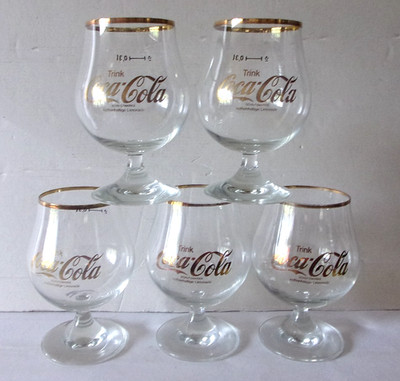 5 Coca Cola Schwenker Vintage Gläser mit Goldrand Vol.0,3 l