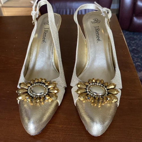 J RENEE Melody 9.5 Gold Slingbacks High Heel Pumps Women’s Shoes EUC