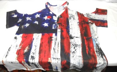 USED - CHICYEA - 4XL - COLD SHOULDER AMERICAN FLAG V-NECK - DISTRESSED DESIGN