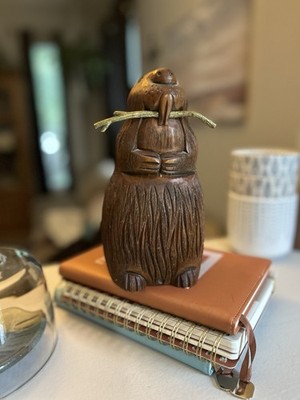  VINTAGE 1970'S HAND CARVED WOOD BEAVER/BRASS TWIG IN MOUTH BY SARREID LTD SPAIN