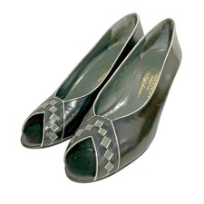 Vintage Nogueron Peep Toe Pumps Saks Fifth Avenue black silver shoes US 7.5N
