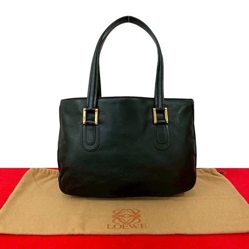 LOEWE Vintage Anagram Leather Handbag Black Mini Tote Dust Bag Auth