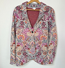 J.Jill Women's Knit Blazer Jacket Paisley Tapestry 1 Button Boho Fall Size L