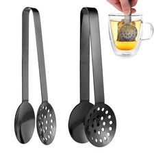 2pcs Tea Bag Squeezer Tongs, Stainless Steel Dispenser M, Black