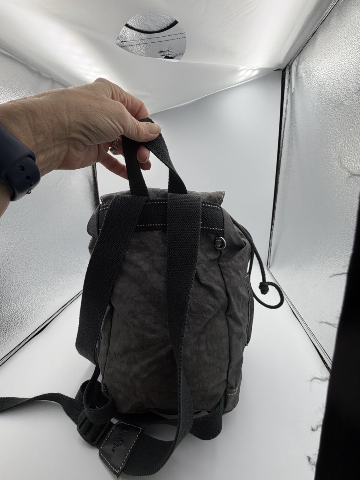 Gray Kipling Backpack Drawstring Hook And Loop Ad… - image 8