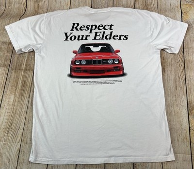 Mens Feeling Lucky Respect Your Elders BMW White T Shirt Size XL