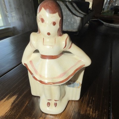 Rio Hondo Pottery Ceramic Girl Planter Figurine Cream Brown California El Monte