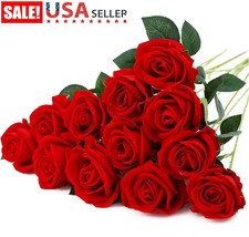 10 Red Silk Roses Artificial Flowers Realistic Bouquet Home Decor Romantic Gift