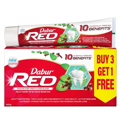 Dabur Red Toothpaste 150g x 4 Pack of 4 Ayurvedic Free Shipping 600g
