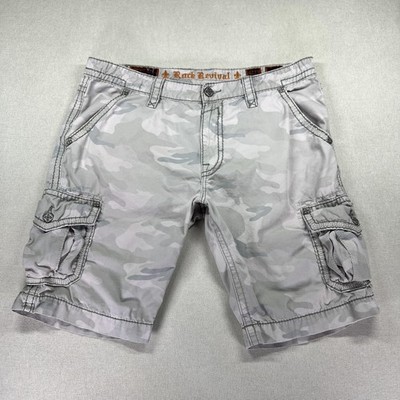 Rock Revival Shorts Mens 42 Gray Camo Cargo Classic Embroidered Fleur de  Lis