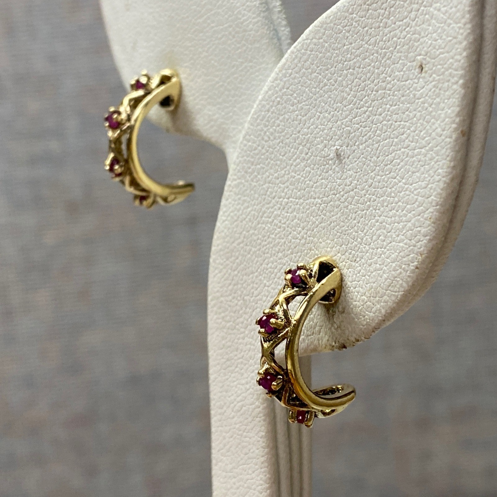 925 Gold Over Faux Ruby Gemstone Studs Small Hugg… - image 2