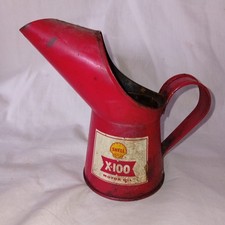 ORIGINAL VINTAGE SHELL X-100 MOTOR OIL JUG CAN TIN HALF PINT SIZE 1/2 PINT