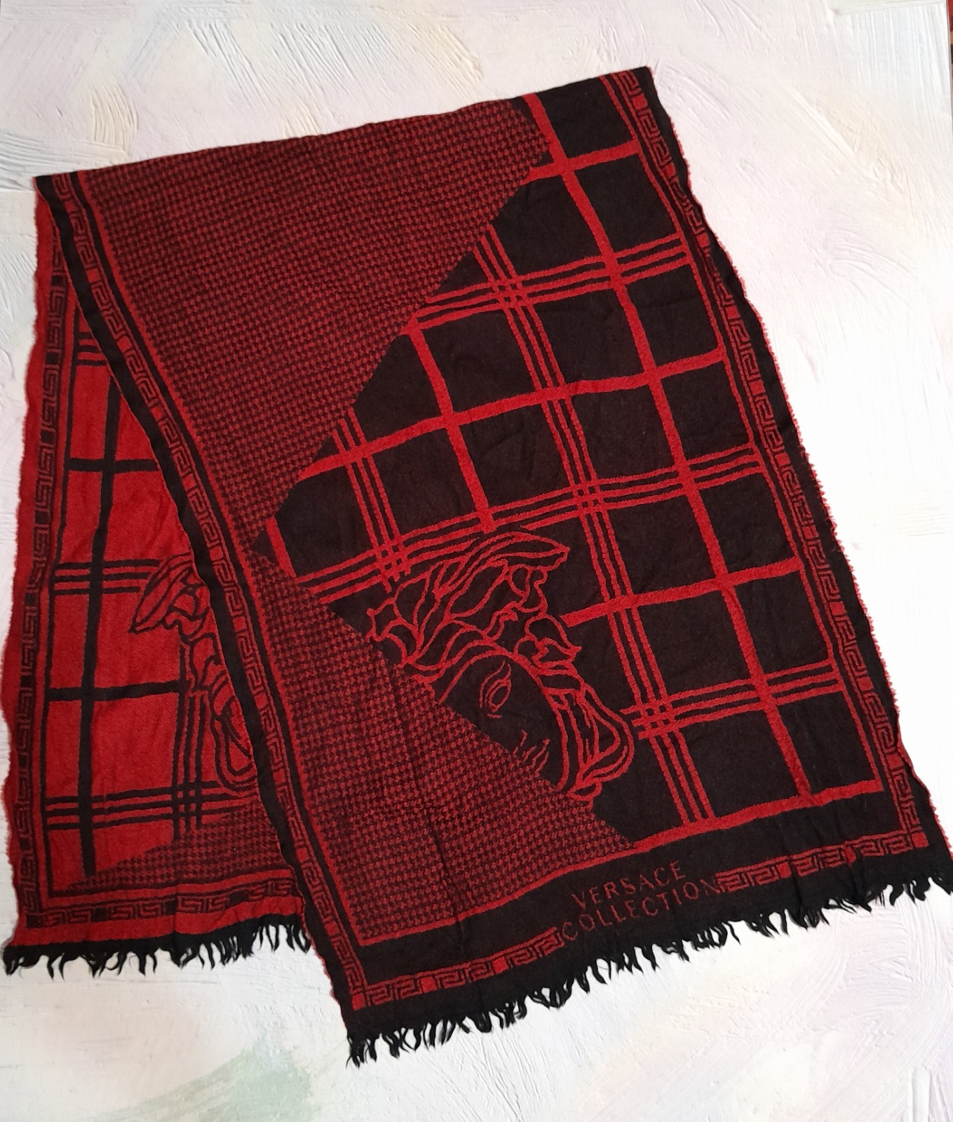 Versace La Medusa Maroon Italian Wool/Silk Long Scarf