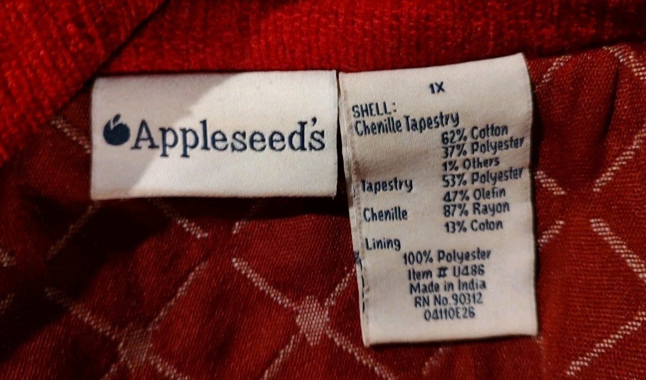Appleseed's - Rich Red Chenille Patchwork Button … - image 5