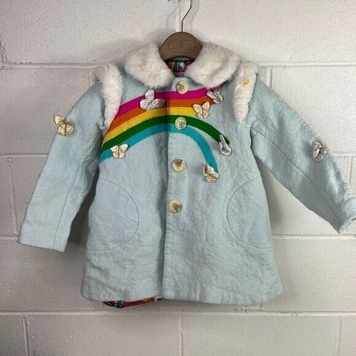 Girls Little Goodall RAINBOW DREAMER COAT Sz Wool Peacoat blue