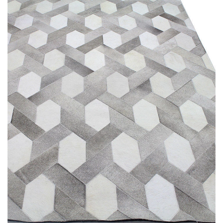 Alfombra Bashian Santa Fe 100 % cuero de vaca tejido a mano H24 gris 5' X 8' Foto 4 de 4