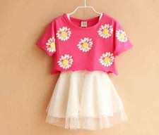 Toddler Kids Girls Daisy Flower Top  Sleeveless Dress 2PC SET Size 2.3.4