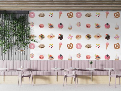 3D Cake Ice cream Bread Food Pattern Self-adhesive Removable Wallpaper Murals