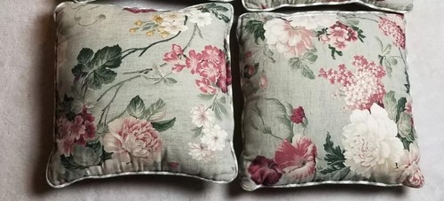 FLORAL THROW PILLOWS Square 14" Set of 2 Pale Greens Pinks White. EUC - Picture 2 of 8