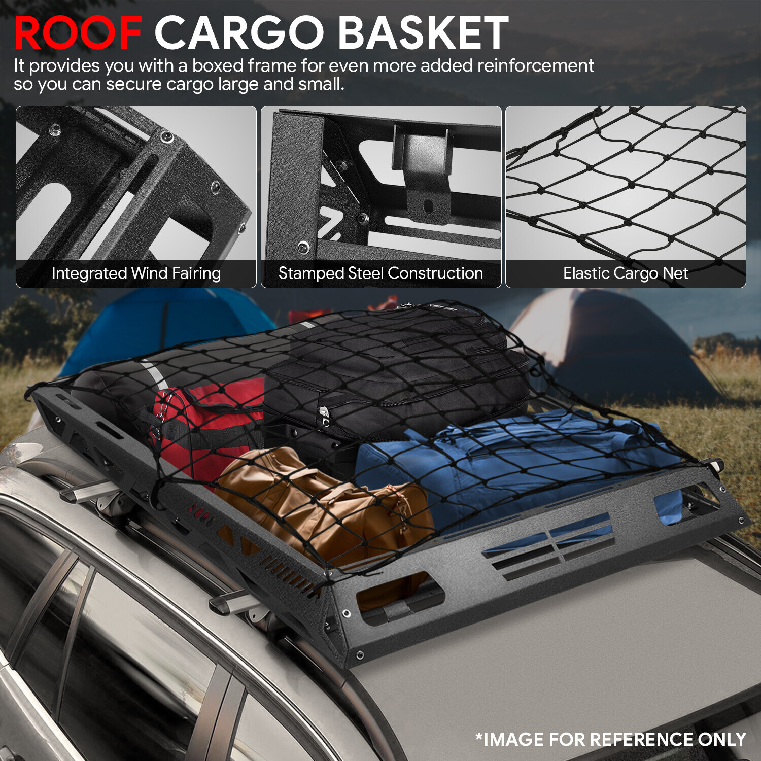 47" x 36" Roof Rack Top Cargo Luggage Carrier Basket+Wind Fairing
