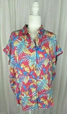 J Mclaughlin Sz M Coral Tropical Leaf Print Short Sleeve Blouse New $168