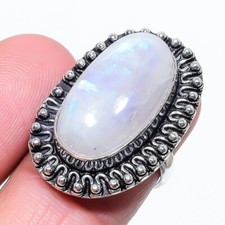 Natural Moonstone Gemstone 925 Sterling Silver Jewelry Ring Size 7 US 