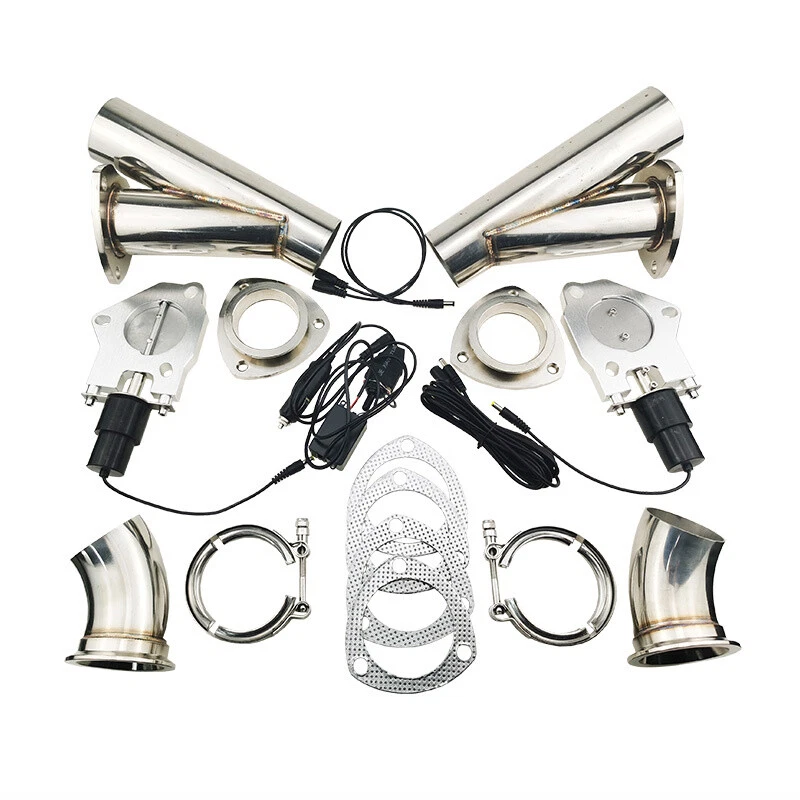 3'' Dual Electric Exhaust Valve Cutout Cut Out Y Header Pipe Kit Manual Control - Image 2 of 4