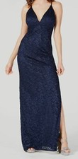 $89 Emerald Sundae Juniors' Blue Sleeveless V-Neck Lace Racer-Back Gown Size XS