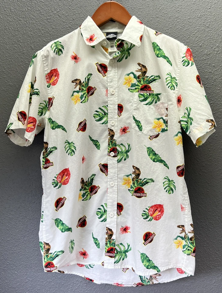 Мужская рубашка-поло с коротким рукавом на пуговицах Jurassic World размер M белая с полным принтом - Изображение 4 из 4