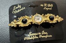 Beautiful Vintage Lady Victoria Sanson Rhinestone Hair Clip 24k Gold Layered